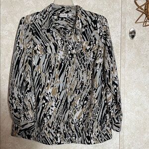 Kim Rogers Black and Tan Abstract Button Down Long Sleeve Shirt size  1x